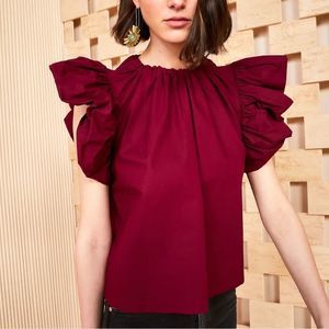 NEW Ulla Johnson Bordeaux Leigh Flutter Sleeve Top Size 6